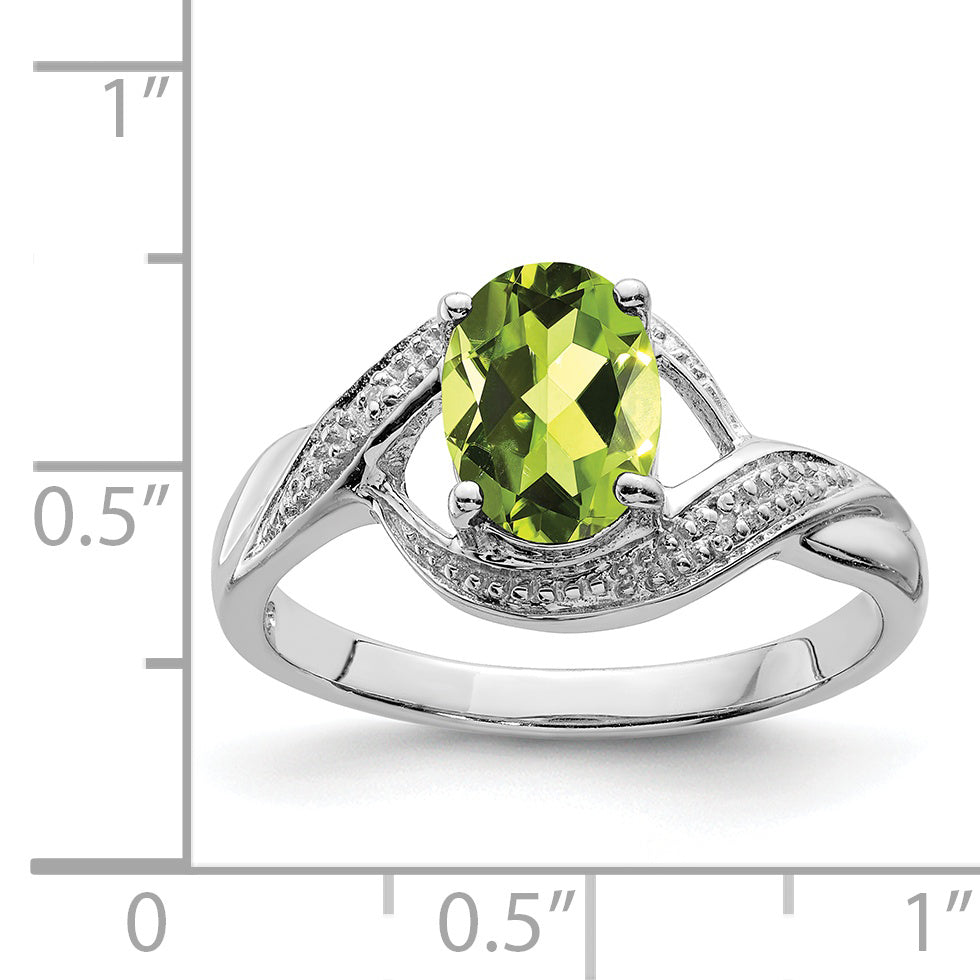 Sterling Silver Rhodium Peridot & Diamond Ring