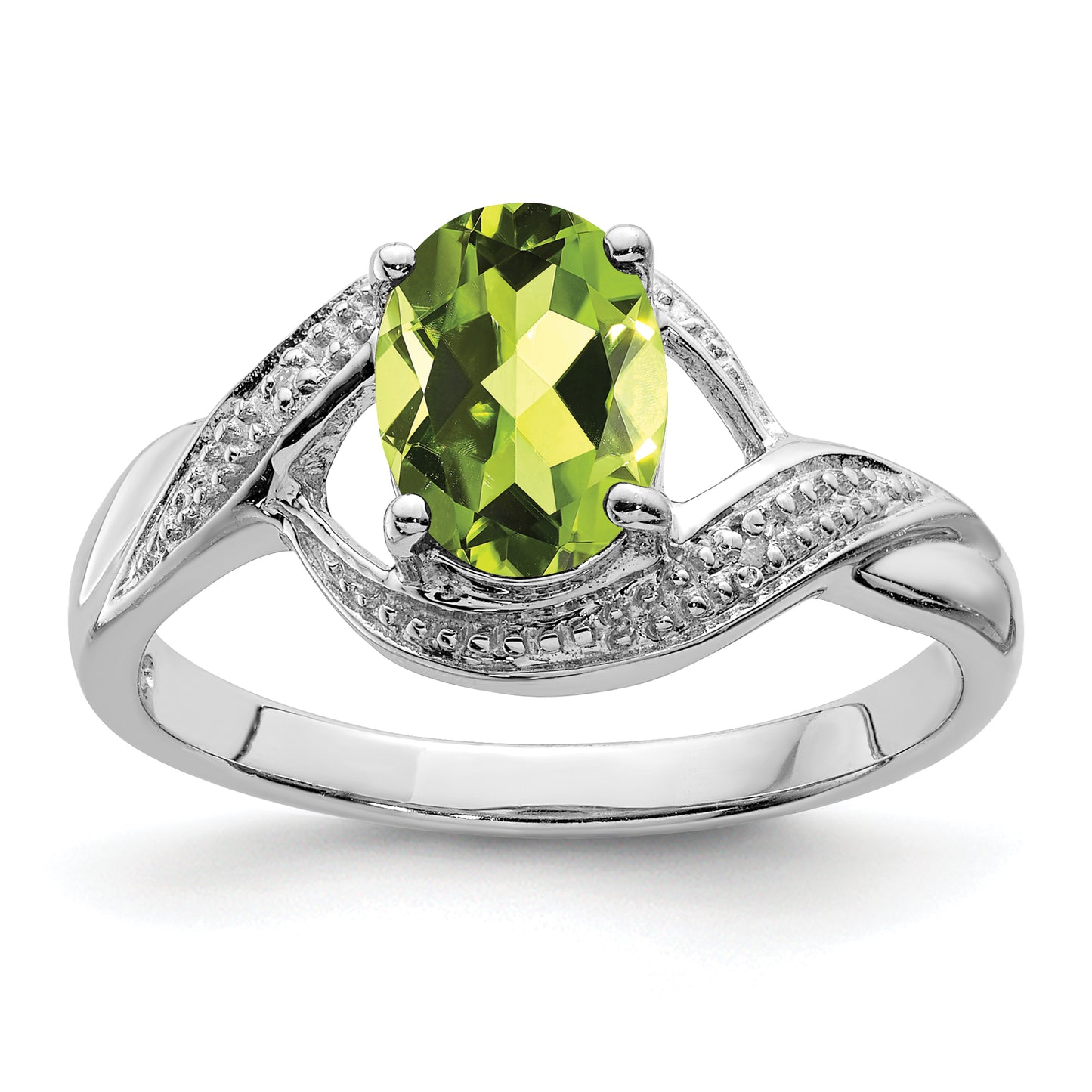 Sterling Silver Rhodium Peridot & Diamond Ring