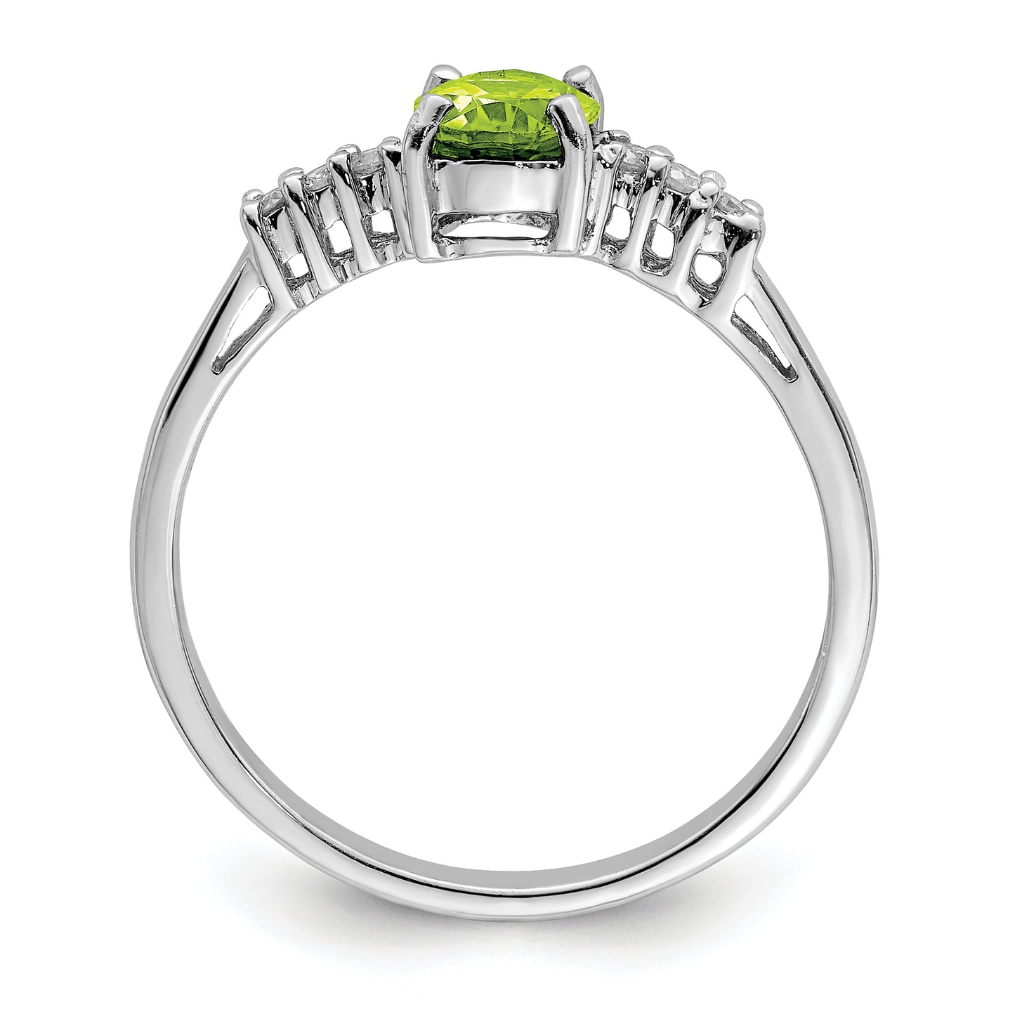 Sterling Silver Rhodium Peridot & Diamond Ring