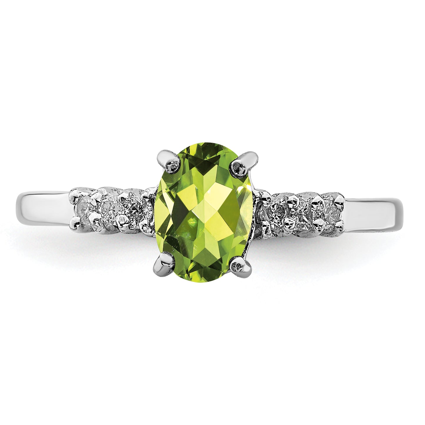 Sterling Silver Rhodium Peridot & Diamond Ring