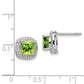 Sterling Silver Rhodium Plated Peridot And Diamond Post Earrings