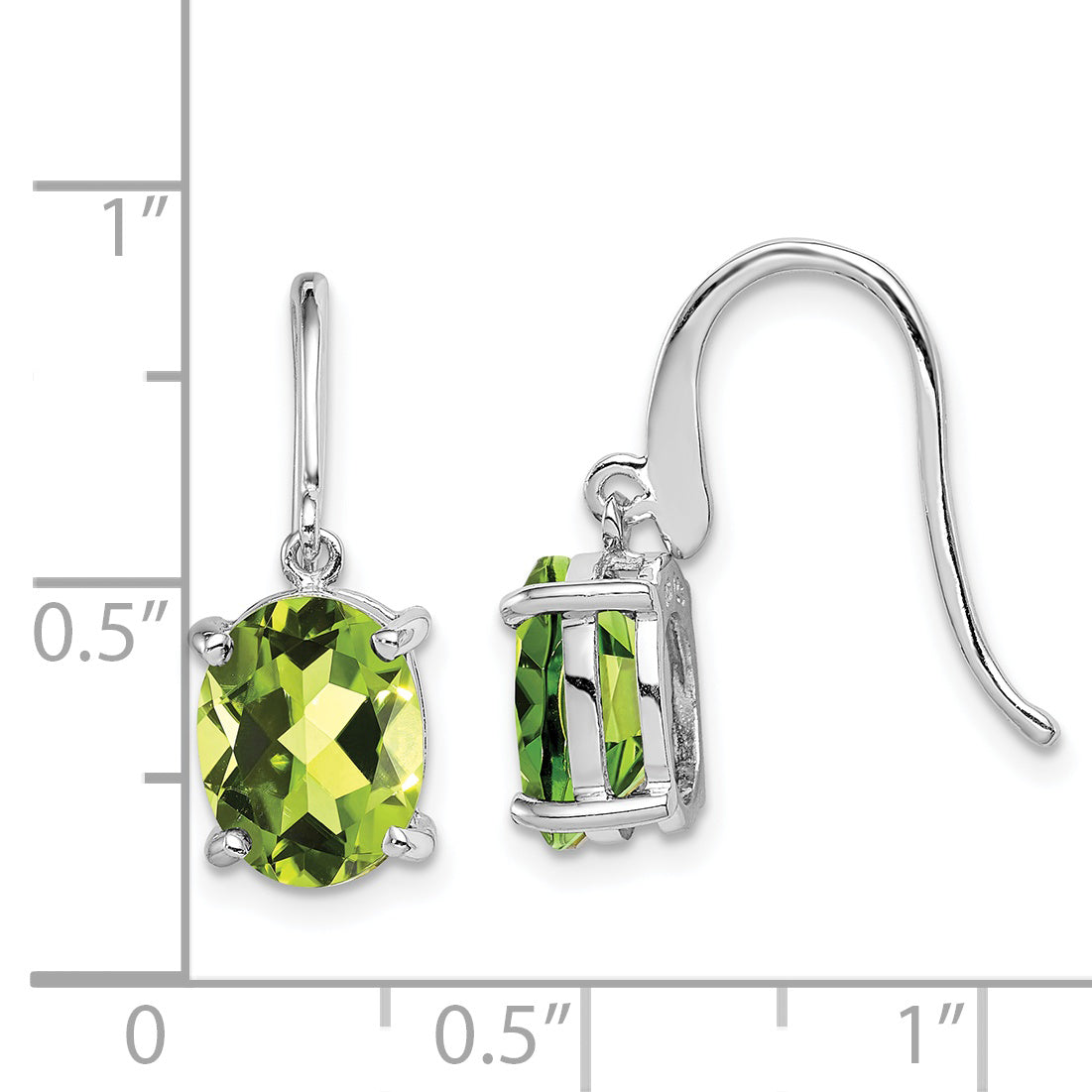 Sterling Silver Rhodium Plated Peridot Wire Earrings