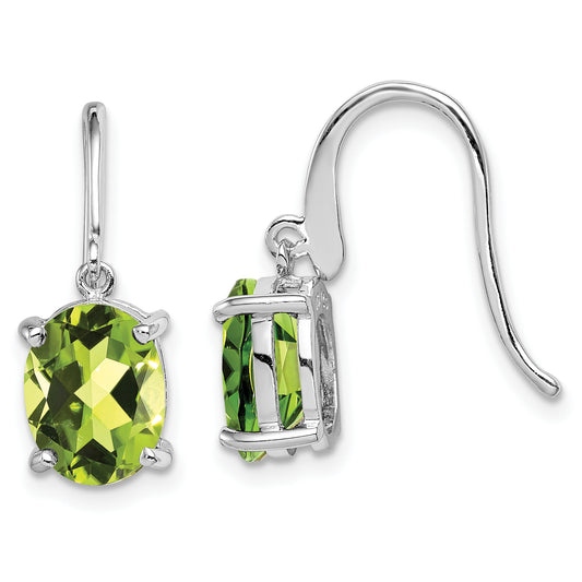 Sterling Silver Rhodium Plated Peridot Wire Earrings