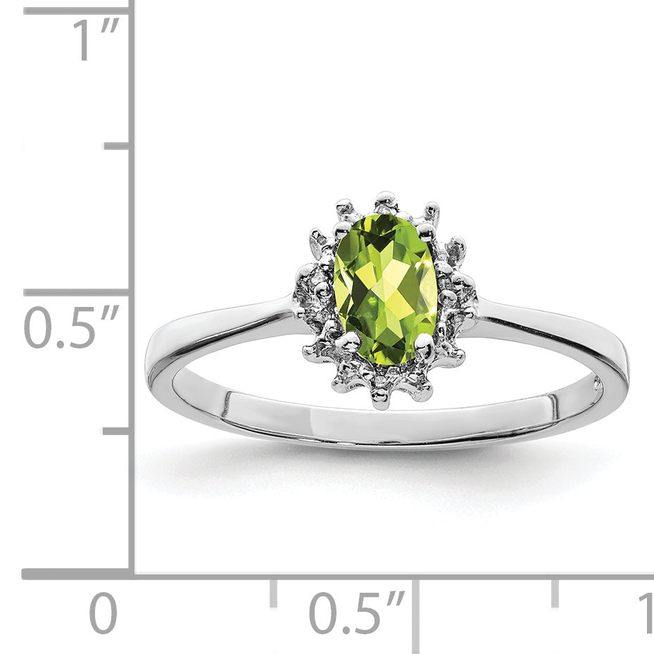 Sterling Silver Rhodium Peridot Diamond Ring