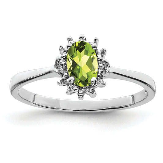 Sterling Silver Rhodium Peridot Diamond Ring