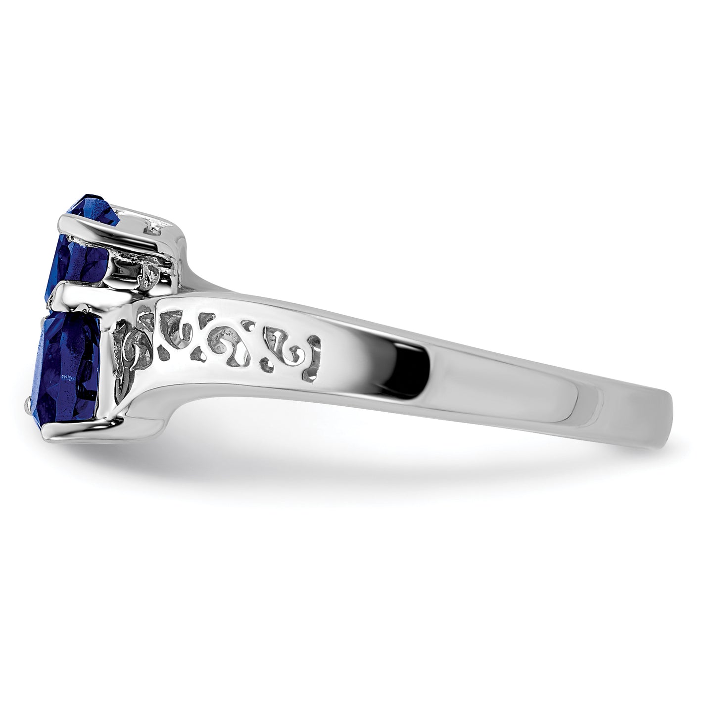 Sterling Silver Rhodium-Plated Dark Sapphire Heart Ring