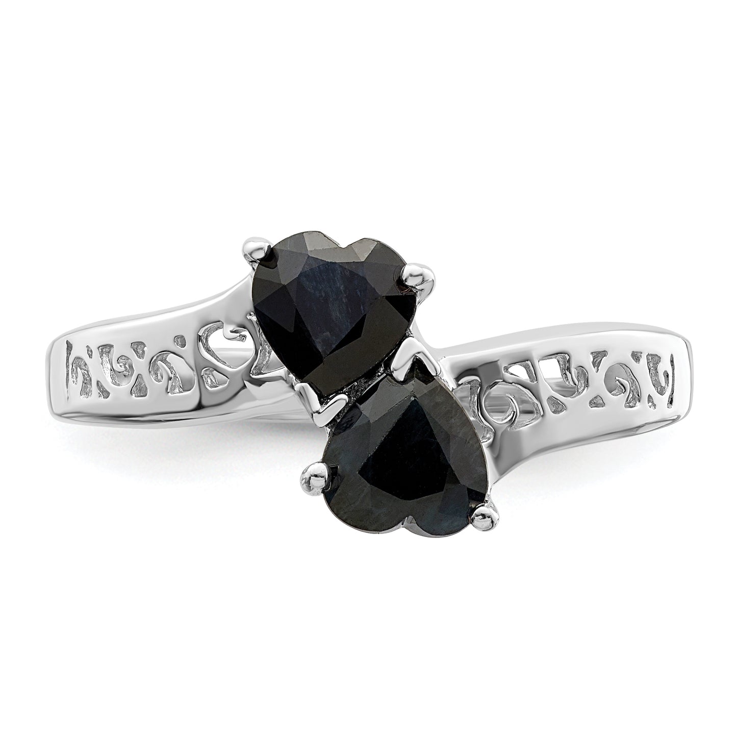 Sterling Silver Rhodium-Plated Dark Sapphire Heart Ring