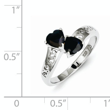 Sterling Silver Rhodium-Plated Dark Sapphire Heart Ring