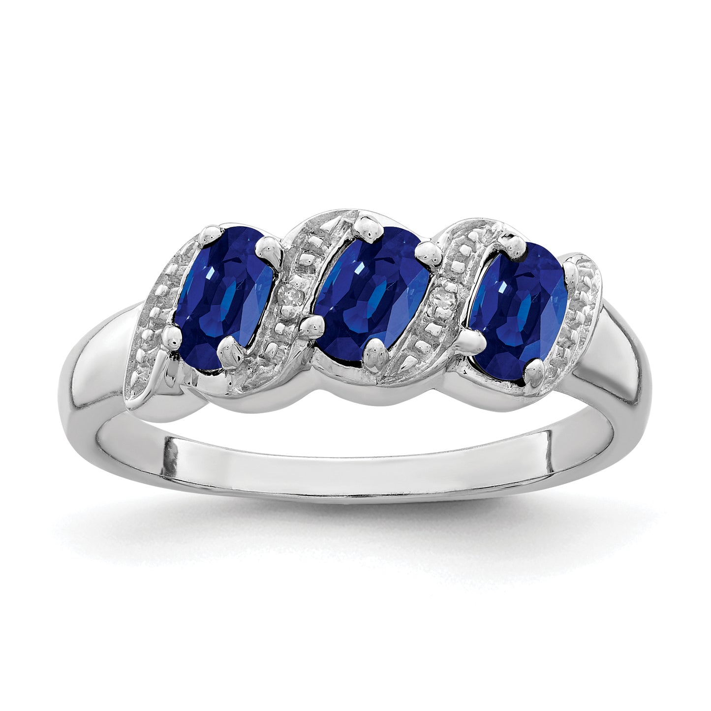 Sterling Silver Rhodium-Plated Sapphire & Diamond Ring