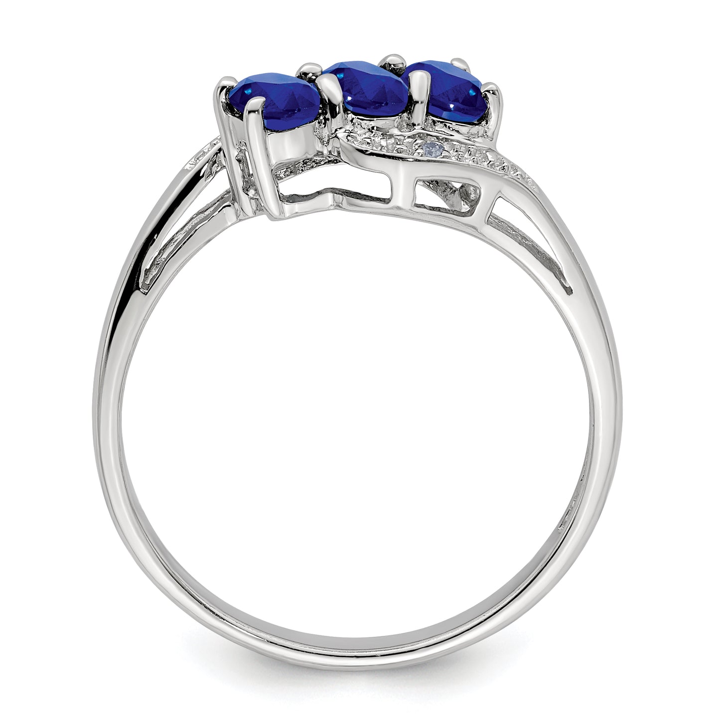 Sterling Silver Rhodium-Plated Sapphire & Diamond Ring