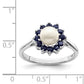 Sterling Silver Rhod 6mm Fw Cultured Button Pearl & Sapphire Ring