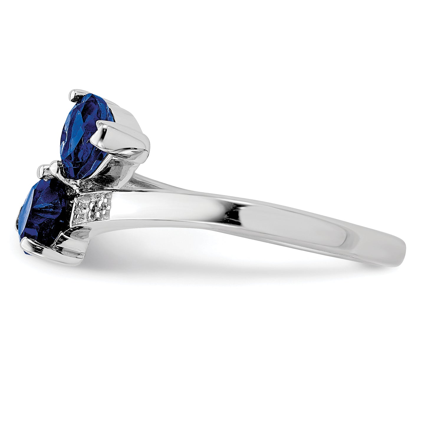 Sterling Silver Rhodium-Plated Dark Sapphire & Diamond Heart Ring