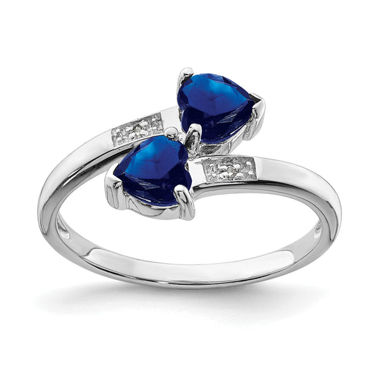 Sterling Silver Rhodium-Plated Dark Sapphire & Diamond Heart Ring