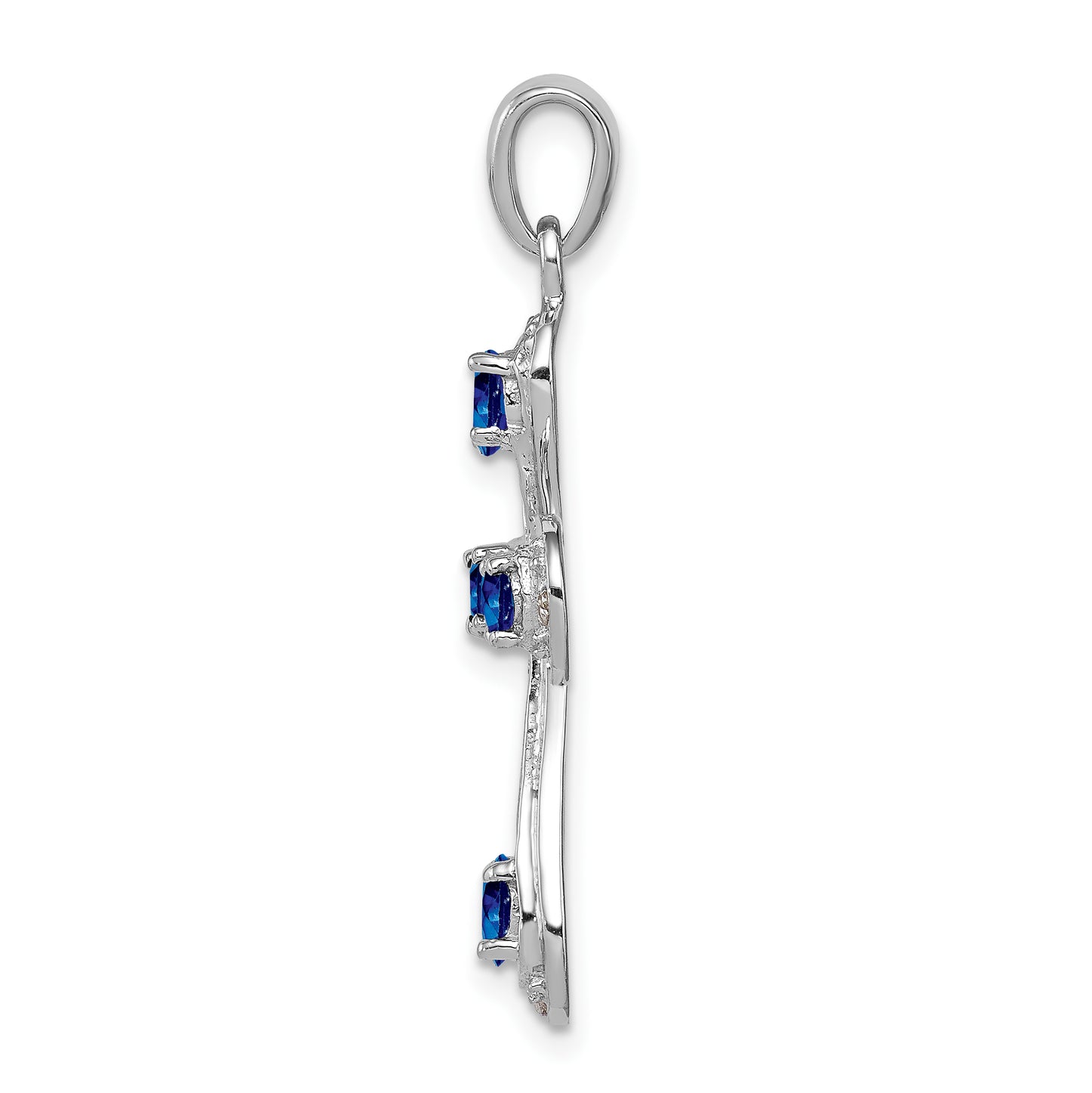 Sterling Silver Rhodium Dark Sapphire & Diamond Cross Pendant