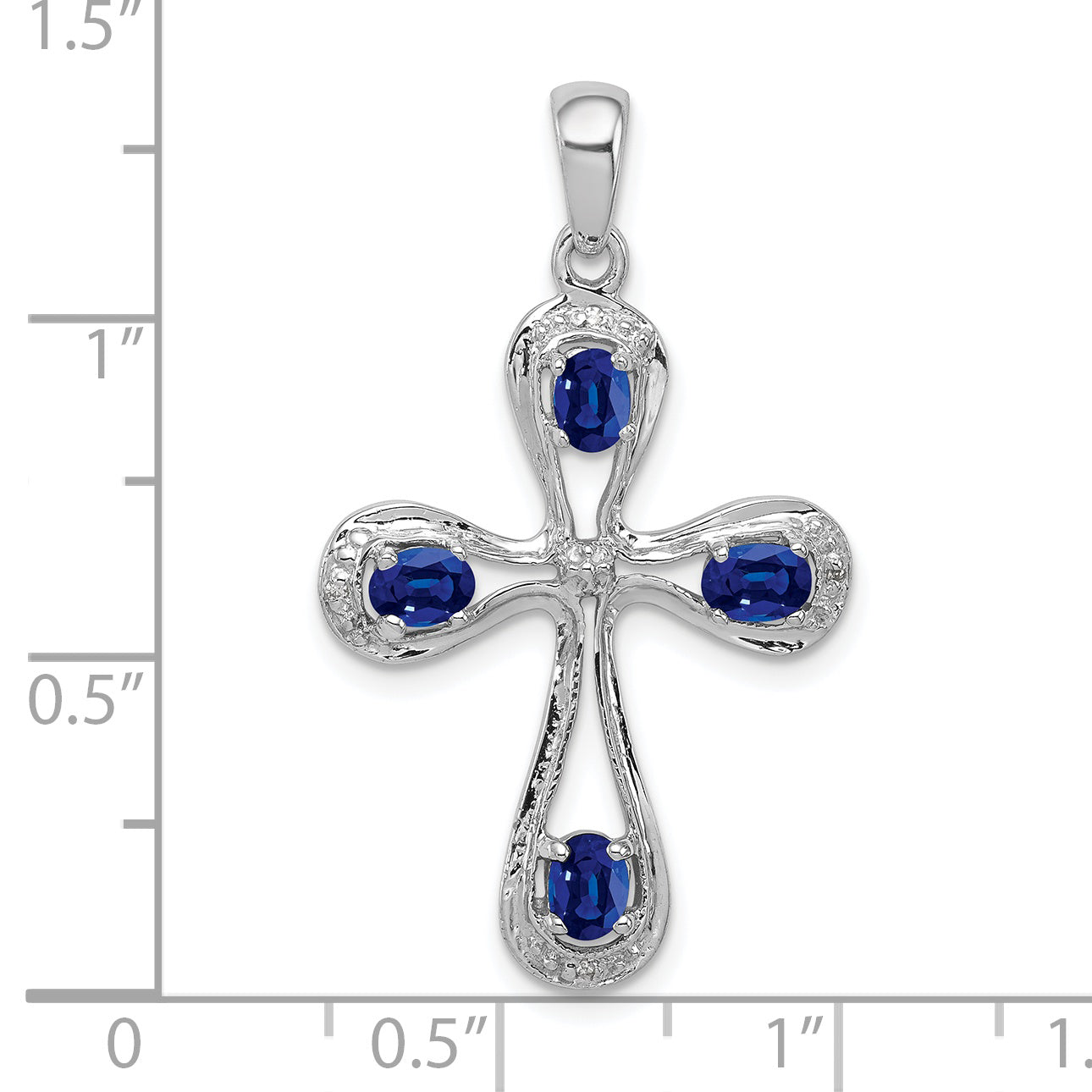 Sterling Silver Rhodium Dark Sapphire & Diamond Cross Pendant