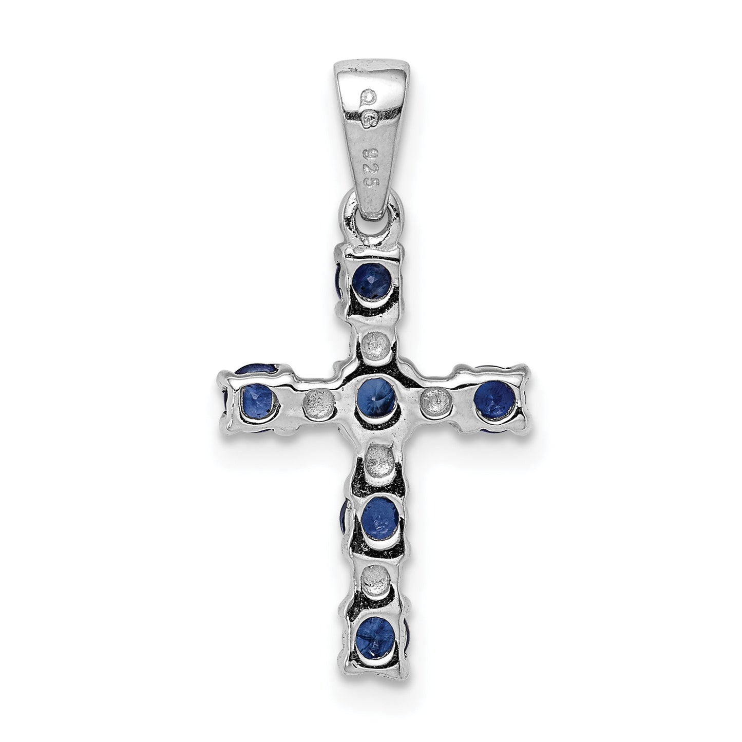 Sterling Silver Rhodium Dark Sapphire & Diamond Accent Cross Pendant