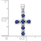 Sterling Silver Rhodium Dark Sapphire & Diamond Accent Cross Pendant