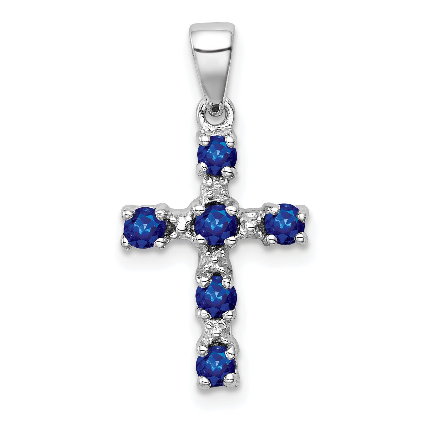 Sterling Silver Rhodium Dark Sapphire & Diamond Accent Cross Pendant