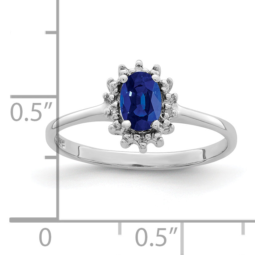 Sterling Silver Rhodium-Plated Sapphire Diamond Ring