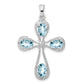 Sterling Silver Rhodium-Plated Aquamarine & Diamond Cross Pendant