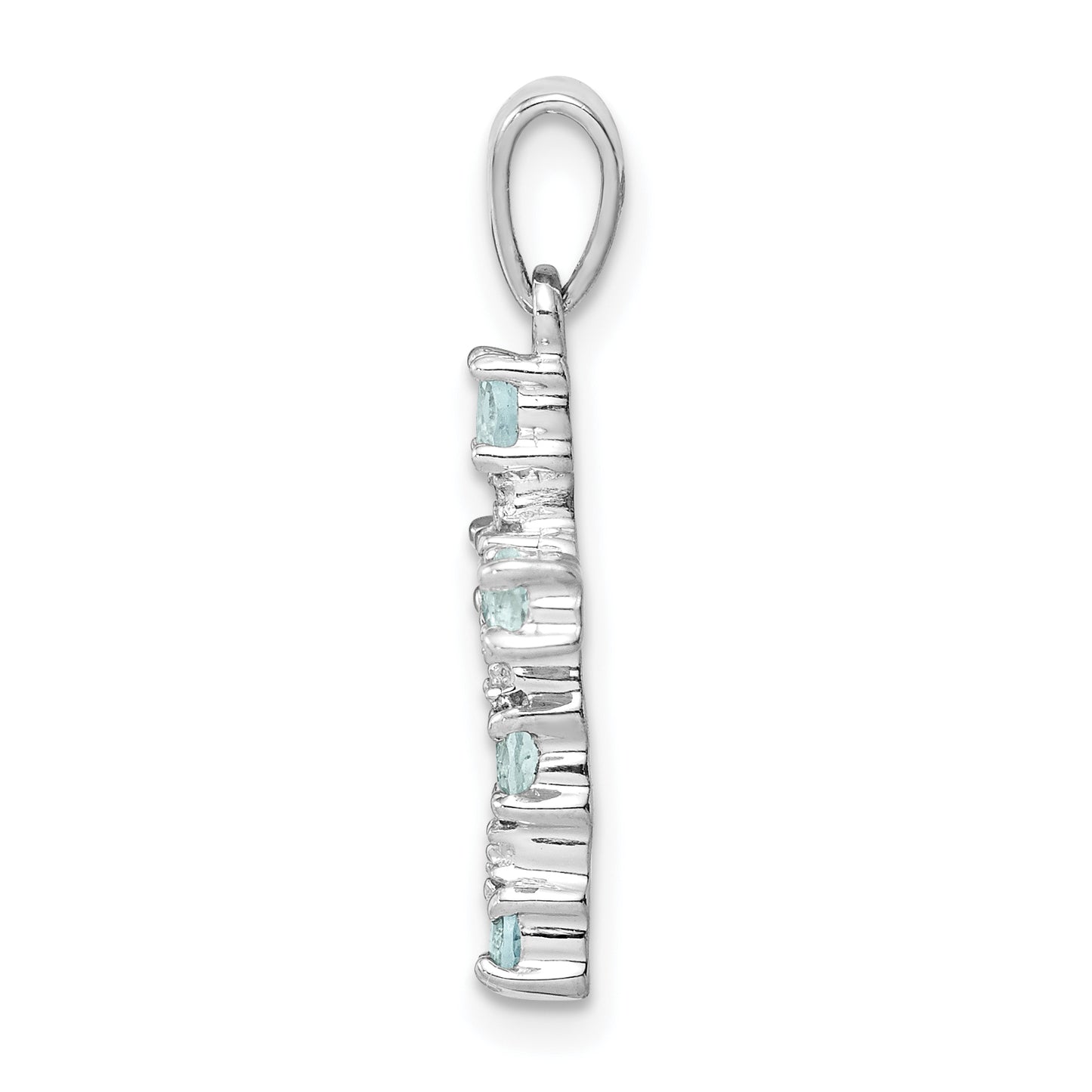 Sterling Silver Rhodium-Plated Aquamarine & Diamond Accent Cross Pendant