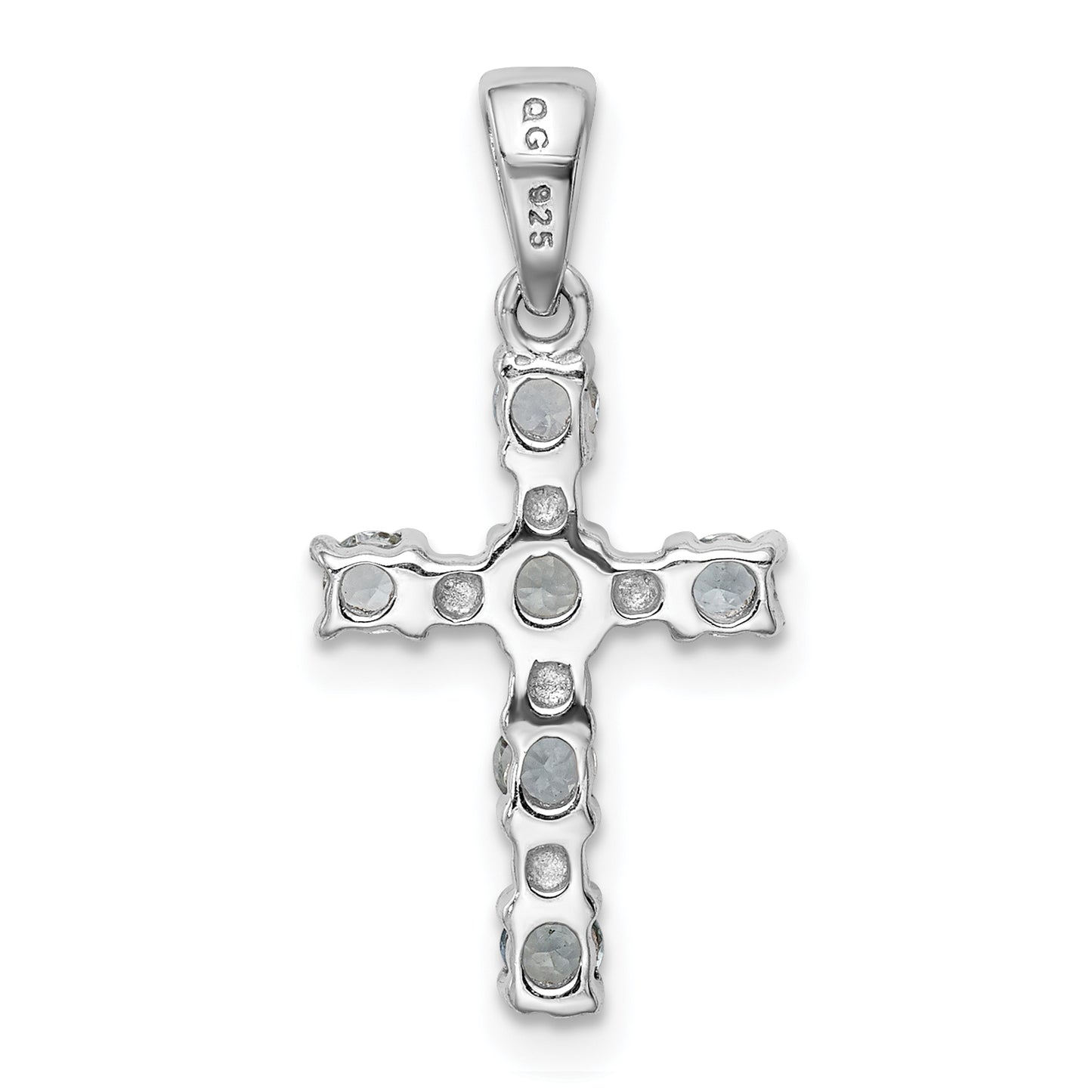 Sterling Silver Rhodium-Plated Aquamarine & Diamond Accent Cross Pendant