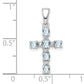 Sterling Silver Rhodium-Plated Aquamarine & Diamond Accent Cross Pendant