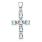 Sterling Silver Rhodium-Plated Aquamarine & Diamond Accent Cross Pendant