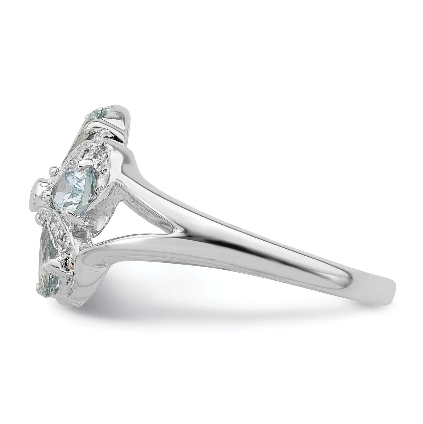 Sterling Silver Rhodium Aquamarine Diamond Ring