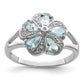 Sterling Silver Rhodium Aquamarine Diamond Ring