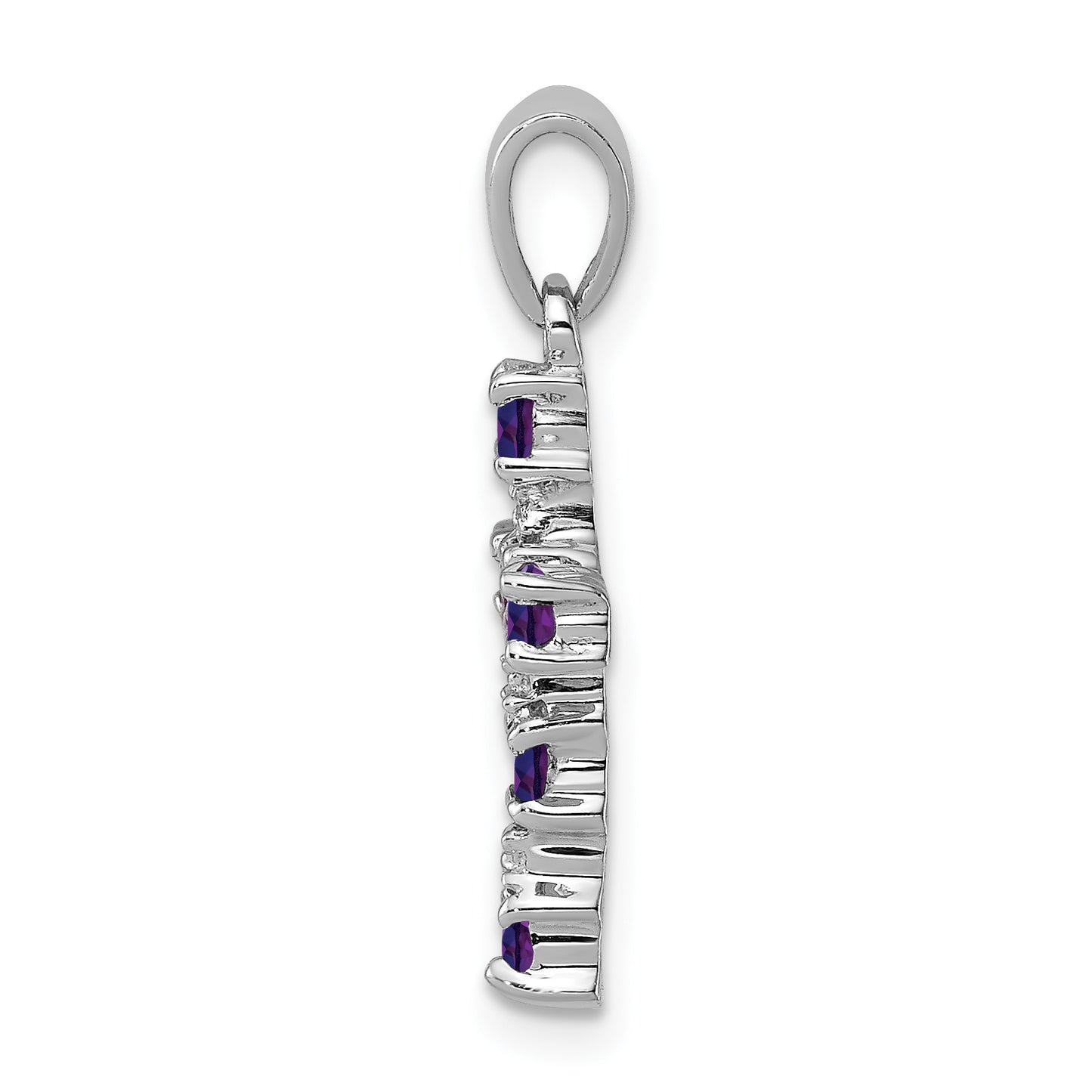 Sterling Silver Rh Plated Amethyst And Diamond Accent Cross Pendant