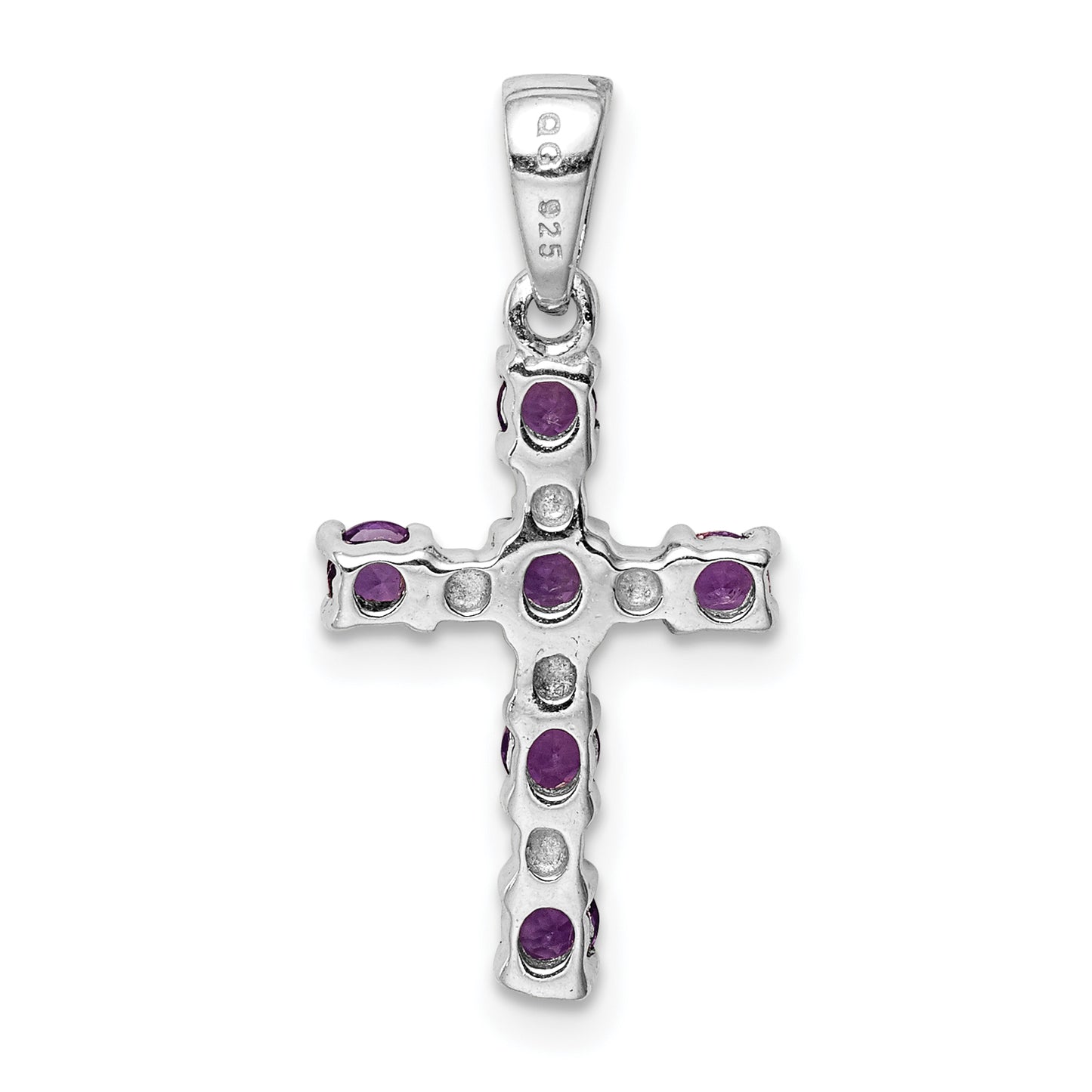 Sterling Silver Rh Plated Amethyst And Diamond Accent Cross Pendant