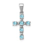 Sterling Silver Rhodium Lt Sw Blue Topaz Cross & Diamond Accent Pendant