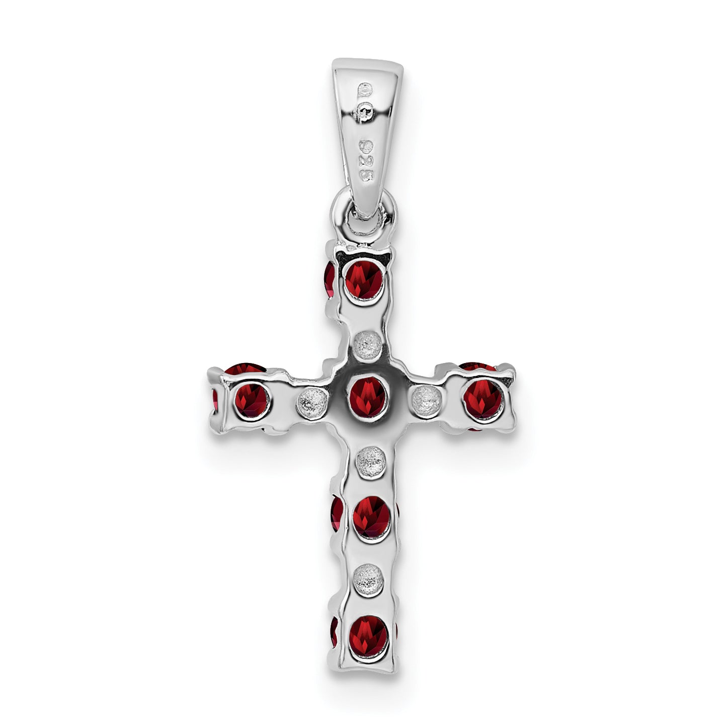 Sterling Silver Rhodium-Plated Garnet & Diamond Accent Cross Pendant