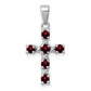 Sterling Silver Rhodium-Plated Garnet & Diamond Accent Cross Pendant