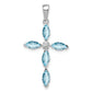 Sterling Silver Rhodium Lt Sw Blue Topaz Cross & Diamond Pendant