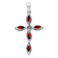 Sterling Silver Rhodium Garnet & Diamond Cross Pendant