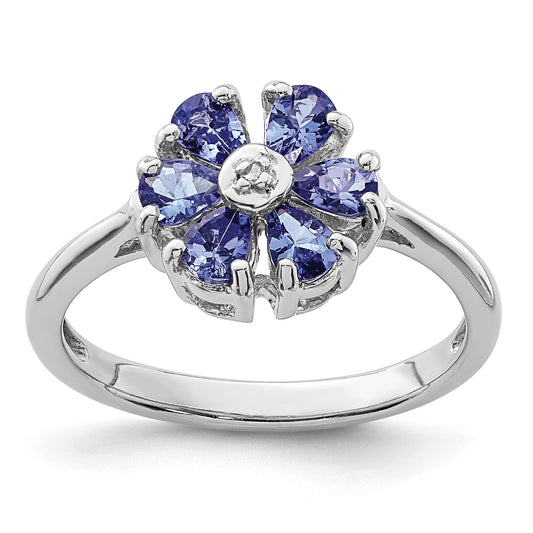 Sterling Silver Rhodium Tanzanite & Diam. Ring