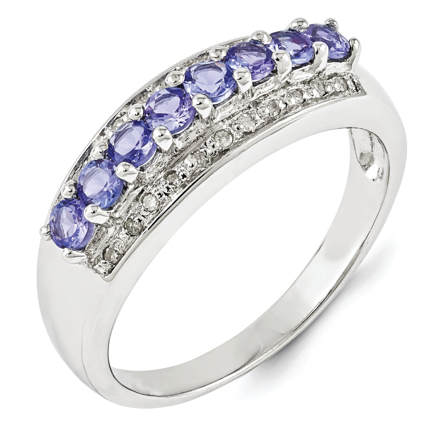 Sterling Silver Rhodium Tanzanite & Diam. Ring