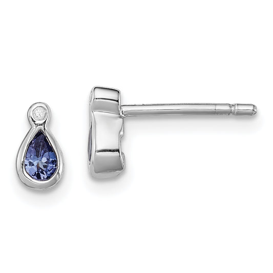 Sterling Silver Rhodium-Plated Tanzanite & Diamond Earrings