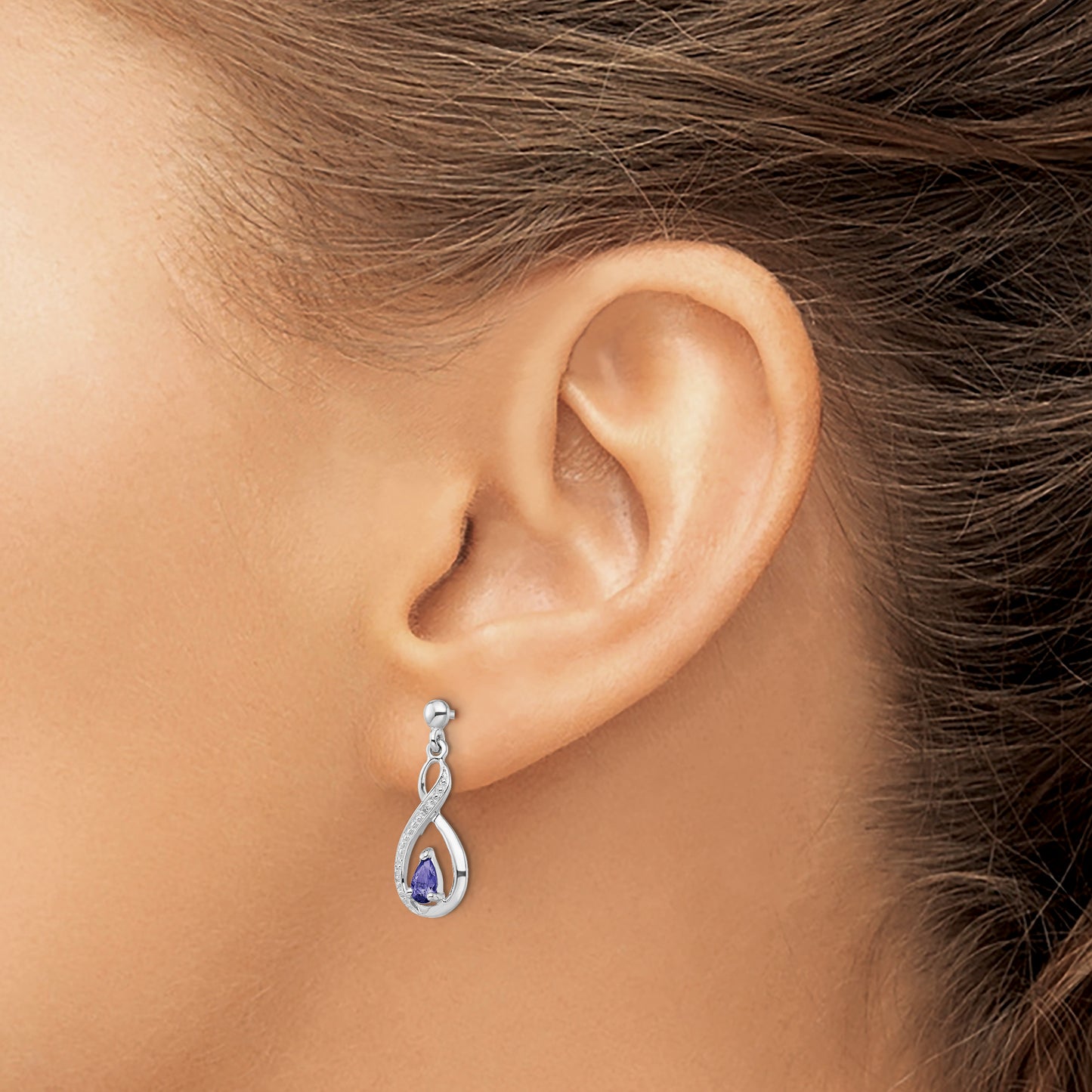 Sterling Silver Rhodium-Plated Tanzanite & Diamond Earrings