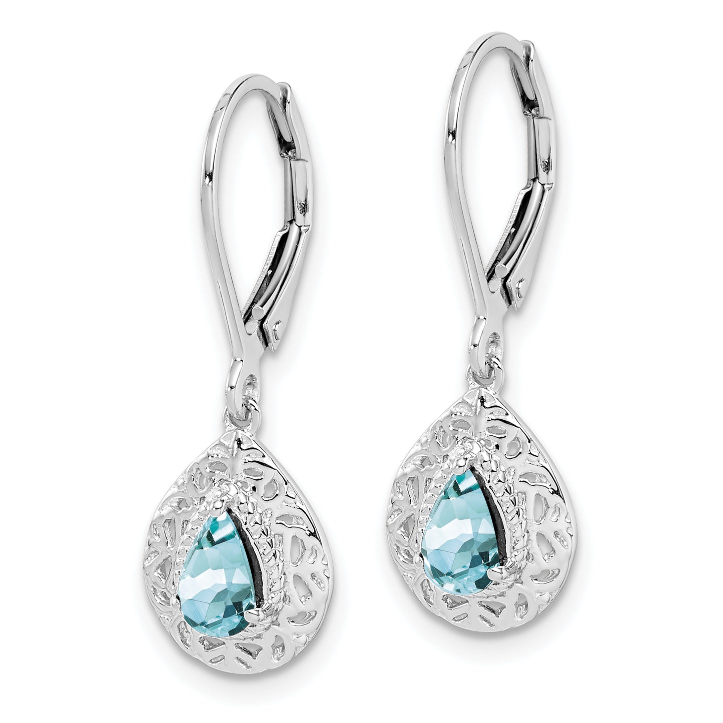 Sterling Silver Rhodium-Plated Aquamarine Lever Back Earrings