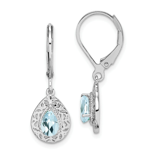 Sterling Silver Rhodium-Plated Aquamarine Lever Back Earrings