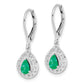 Sterling Silver Rhodium-Plated Emerald Teardrop Lever Back Earrings