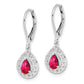 Sterling Silver Rhodium Ruby Teardrop Lever Back Earrings