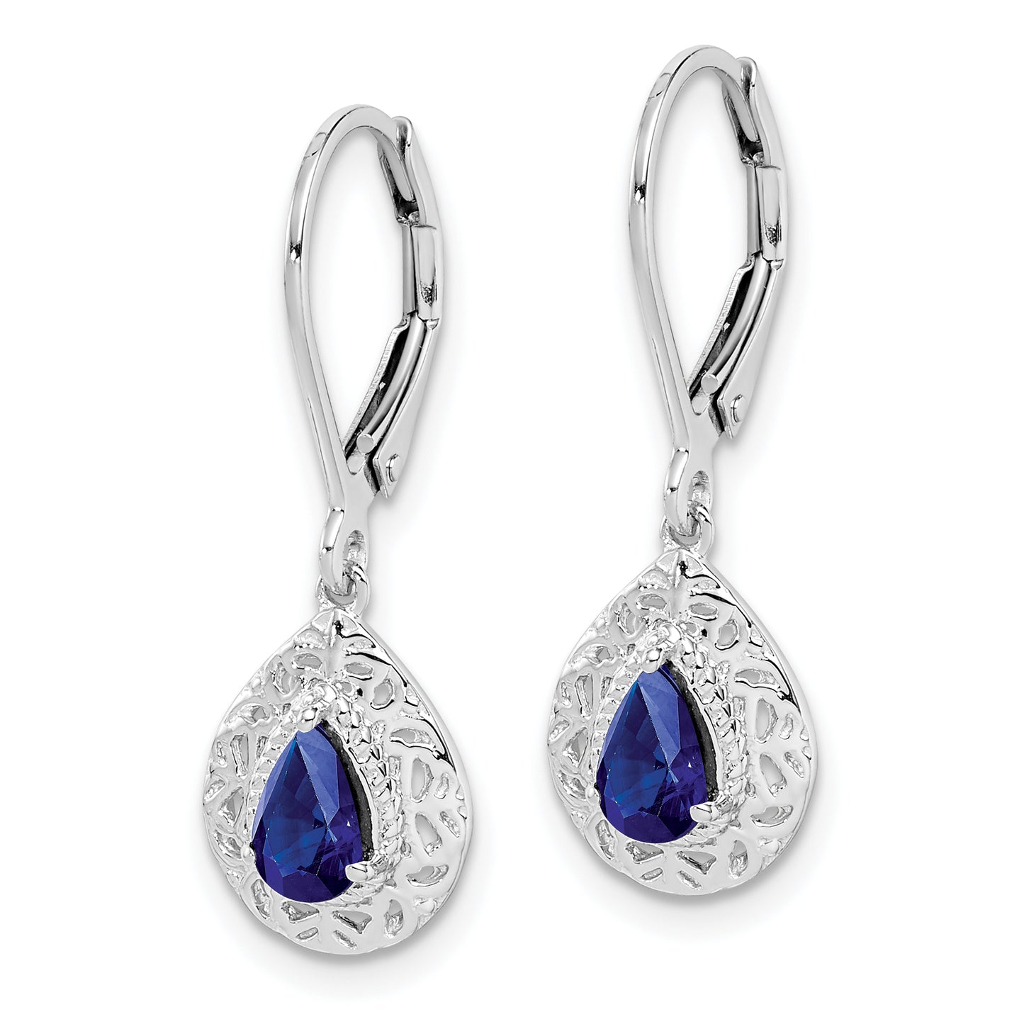 Sterling Silver Rhodium-Plated Sapphire Teardrop Lever Back Earrings