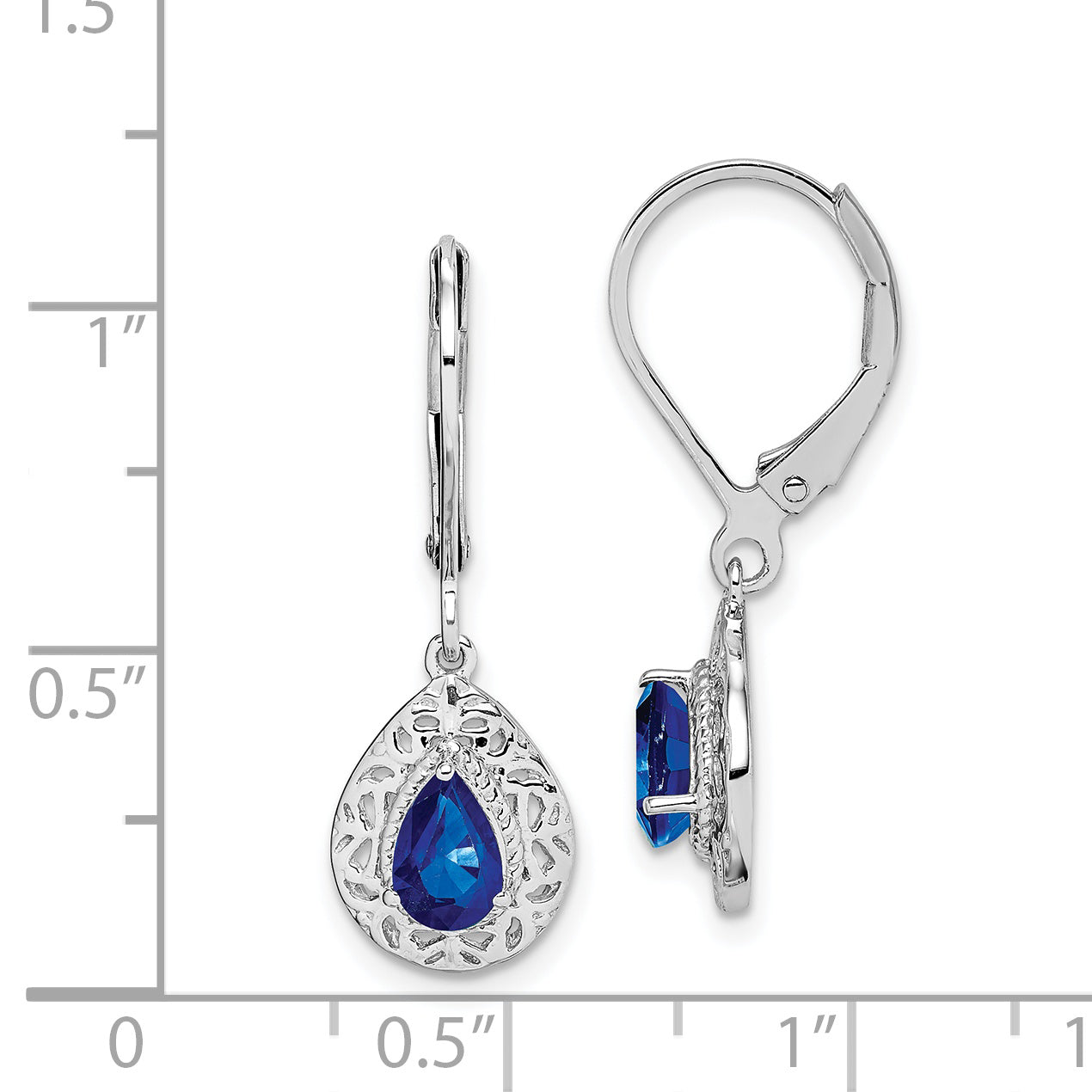 Sterling Silver Rhodium-Plated Sapphire Teardrop Lever Back Earrings