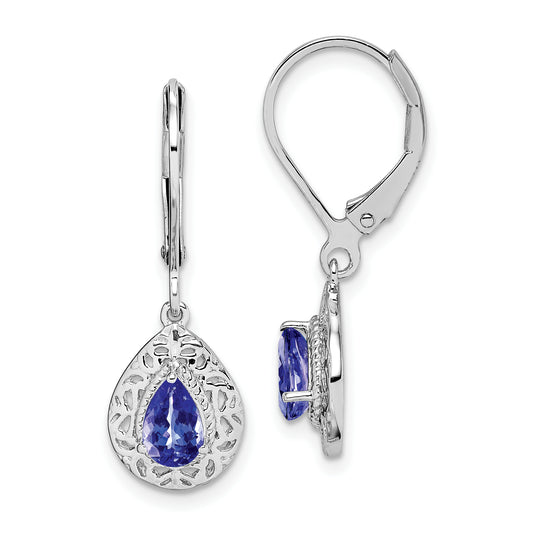 Sterling Silver Rhodium-Plated Tanzanite Lever Back Earrings