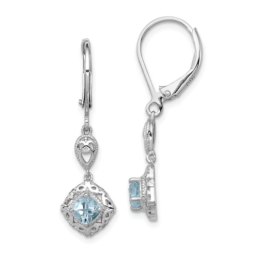 Sterling Silver Rhodium-Plated Aquamarine Lever Back Earrings