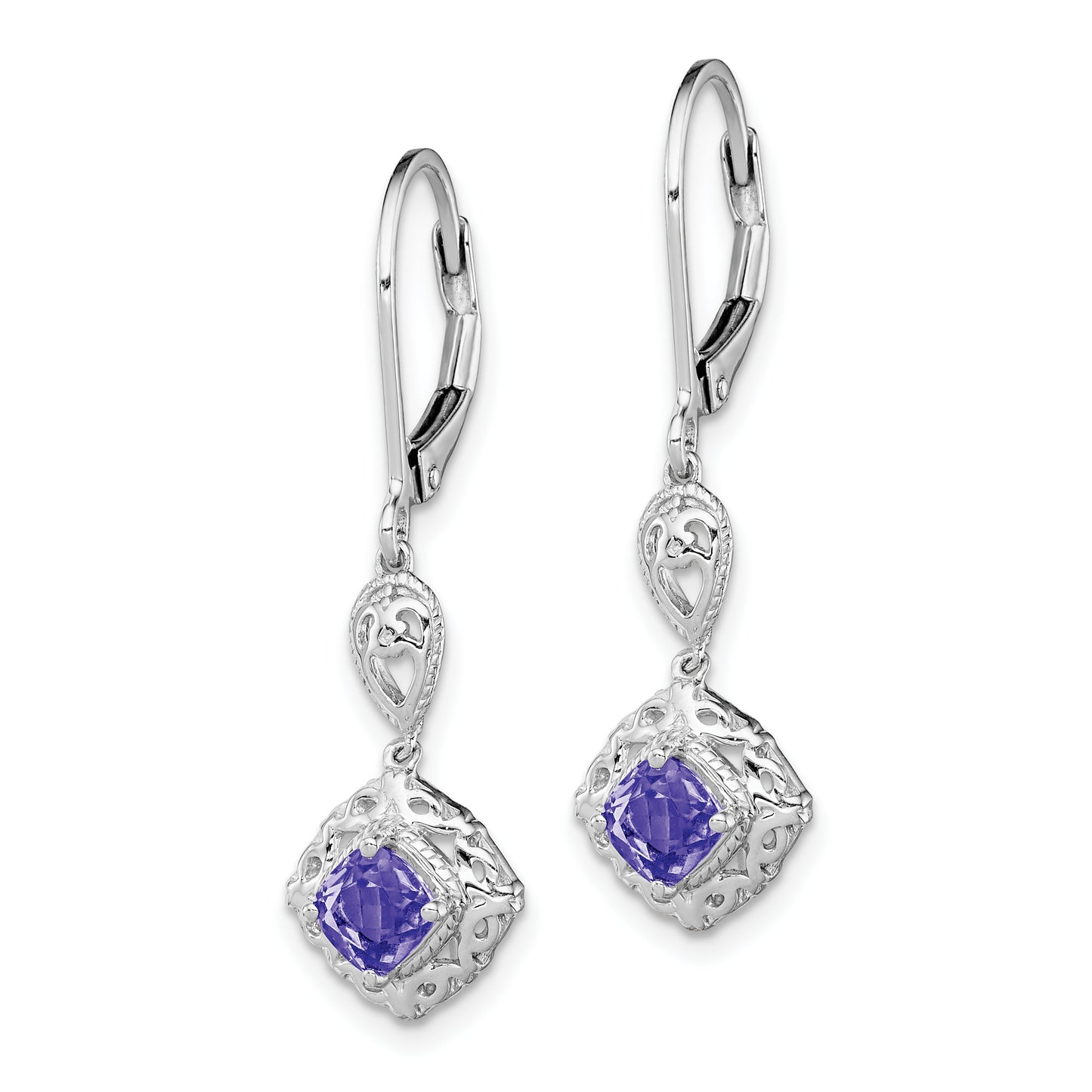 Sterling Silver Rhodium-Plated Tanzanite Lever Back Earrings